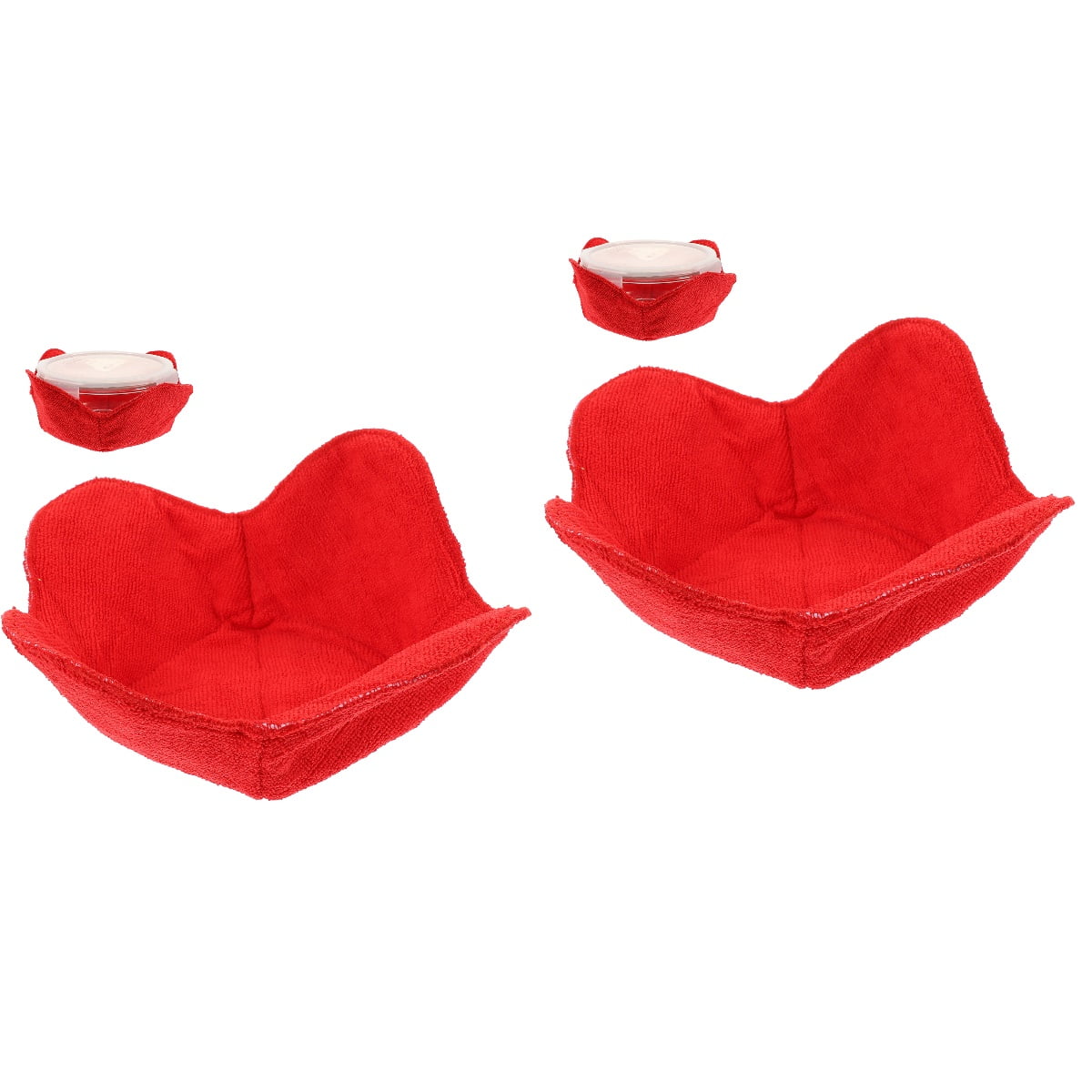 Set Of 2 Microwave Bowl Holders - Heat Resistant Cloth Hot Pads With Red Heart Print, 7" X 4" H