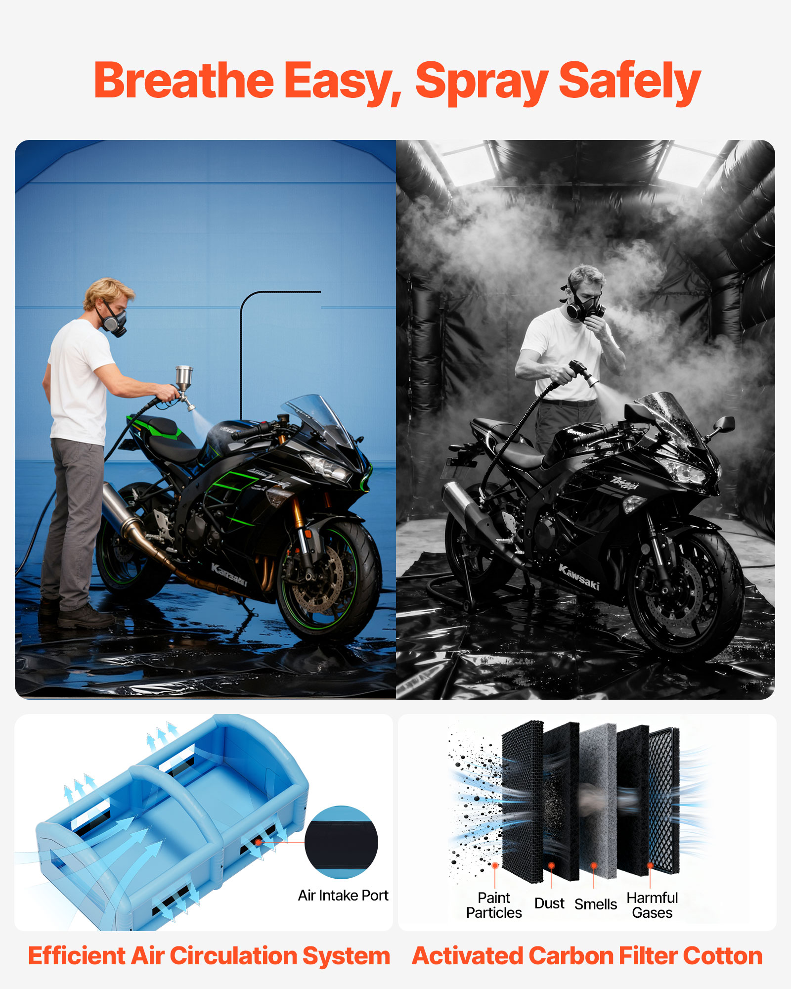 VEVOR Inflatable Paint Booth, 32.81 x 19.69 x 13.12 ft, Inflatable Spray Booth with 950W and 1100W Blowers and Air Filter System, Round Roof, for Painting Car, Truck, Furniture,Automotive Sheet Metal