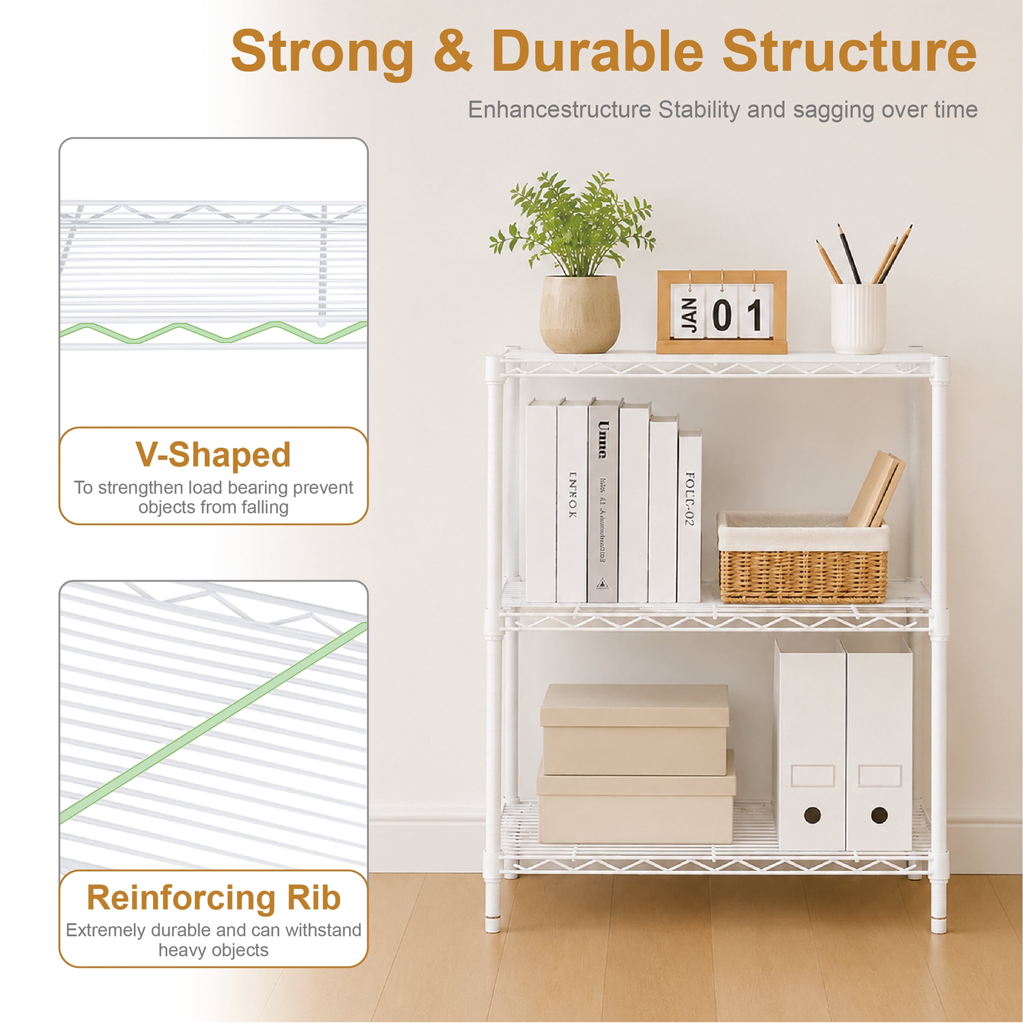 Hyper Tough 3-Tier Wire Shelving Rack, 750 lb Load Capacity, White