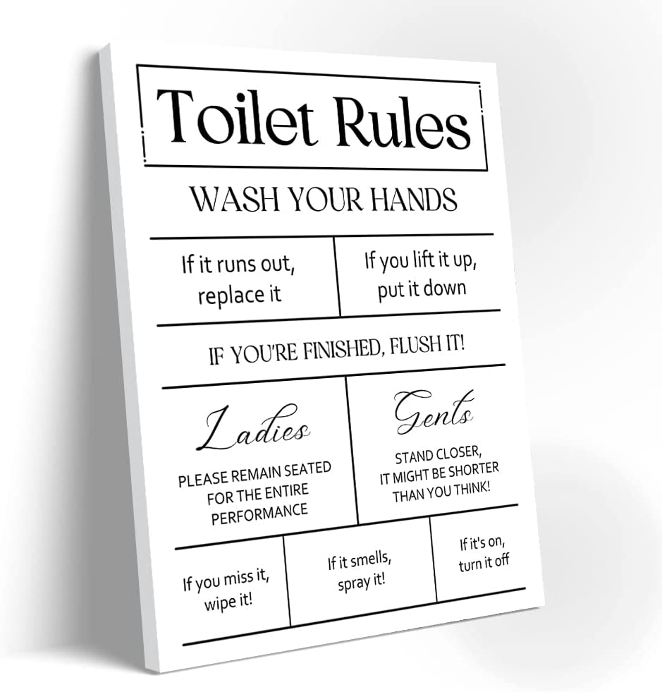 Toilet Sign Wall Art Print Toilet Rules Poster Canvas Painting For Bathroom Toilet Wall Decor