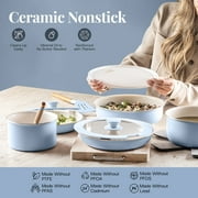 Gotham Steel 18 Pcs Pots and Pans set Non Stick, Ceramic Pan Cookware Set W/ Detachable Handle, RV Kitchen Cooking Set with Secure Lock Removable Handles, Oven Safe Nonstick Pan Set, Blue