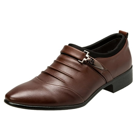 XDDST Slip On Shoes Fashion Summer and Autumn Men Leather Shoes Pointed Toe Low Heeled Slip On Metal Decoration Casual Style