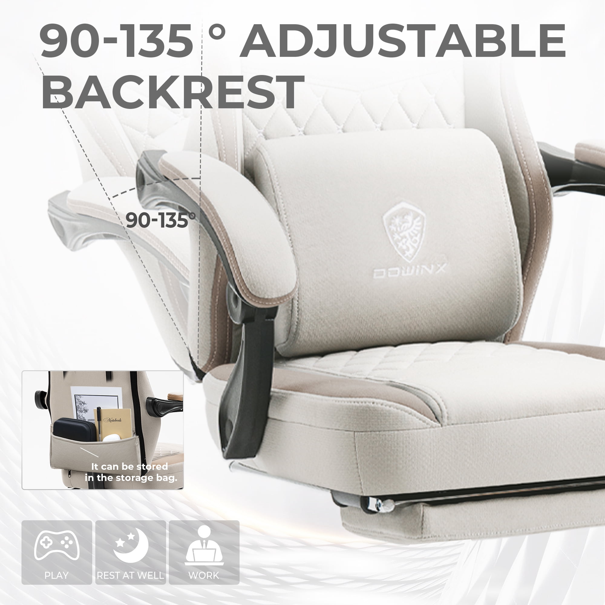 GOOSEA Breathable Fabric Gaming Chair, Comfort Office Chair with Gel Cushion and Storage Bag, Beige