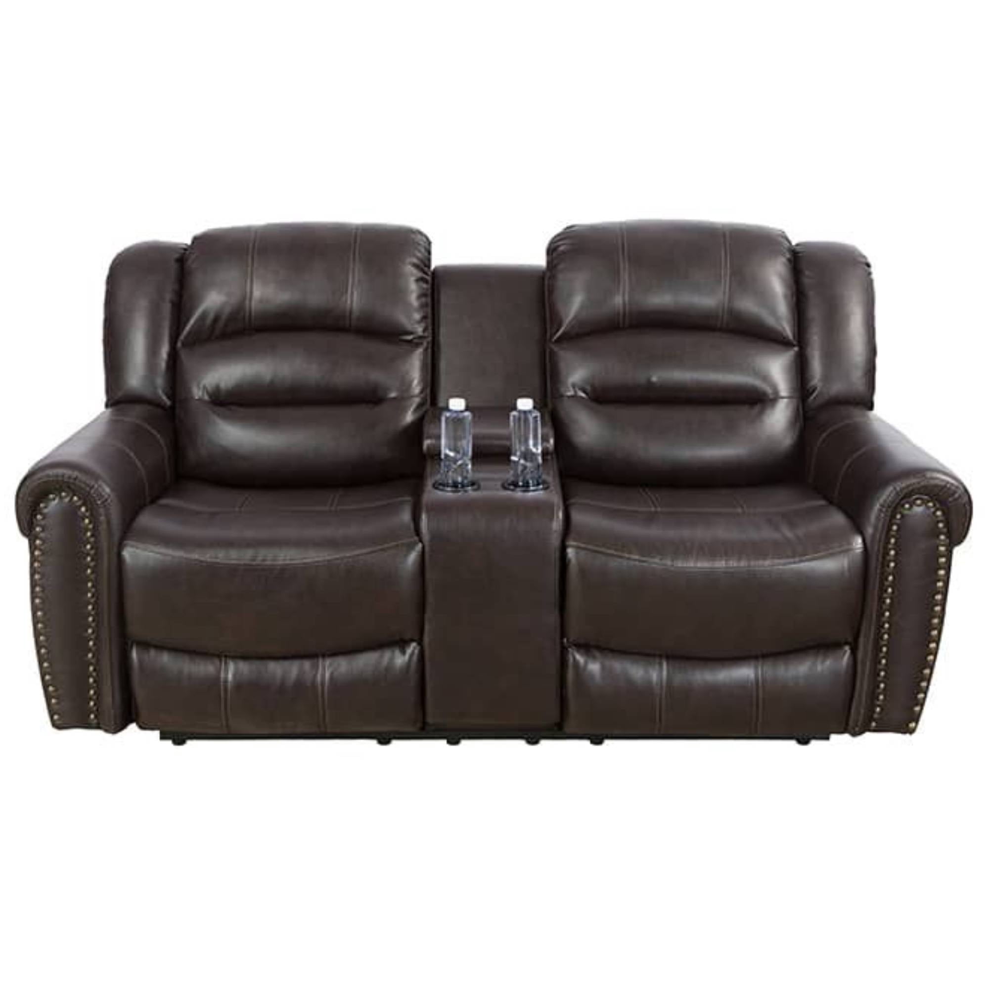 Leather Recliner Chair Manual Recline Loveseat Sofa Chair with Nail Head Home Theater for Adults Living Room, Bedroom, Brown