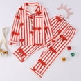 thumbnail image 2 of VNKIDY Valentine's Day Girls Kids Striped Bow Homewear Set Long Sleeve Collared Buttoned Top Loose Fit Pants For Home Relaxation Adorable Outfit, 2 of 9