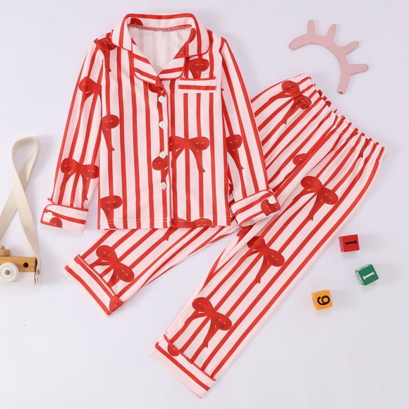 Little Boy Pajama Set Striped Button Down Homewear Set Girls' Fashion Pajamas Set Boys Pajamas 8T