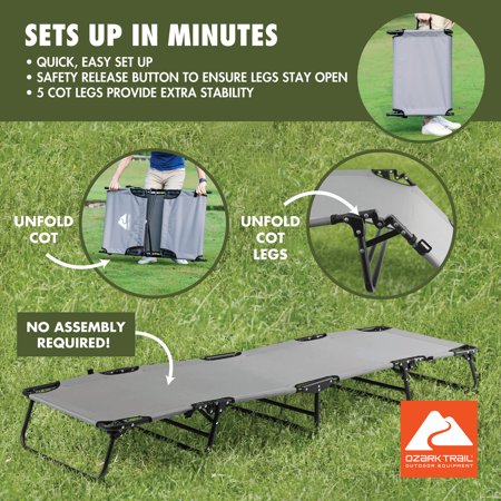 OZARK TRAIL FOLDING CAMPING COT FOR ADULTS, GRAY