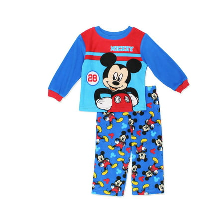 Disney Toddler Boys' Mickey Mouse 2-Piece Fleece Pajama Set, Blue/Red, Size: 2T