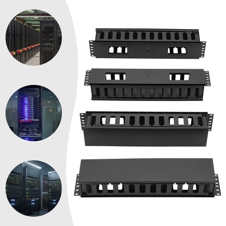 4Pcs 19 Inch Rack Mount Cable Organizer, 12-Slot Wall Mount Plastic Cable Management Tray with Heat Dissipation, for Network Cabinet Office