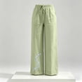 thumbnail image 6 of Linen Cotton Casual Pants for Women Travel Ready Home Lounge Drawstring Waist Summer with Pockets Straight Leg Pants Green B XL, 6 of 6