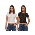 thumbnail image 3 of LMLYSoH Women's Slim Floral Jacquard T-Shirt See-Through Mesh Boat Neck Short Sleeve Crop Tops, 3 of 8