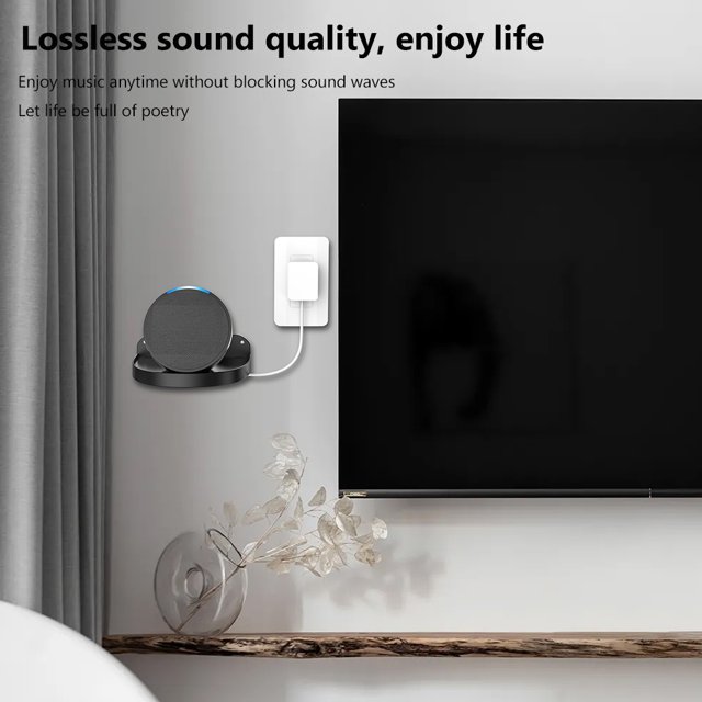 Soporte De Altavoz Inteligente Soporte de audio montado en la pared redondo para ahorrar espacio para Amazon Echo Pop (negro)