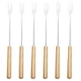 thumbnail image 2 of 6 Piece Stainless Steel Fruit Fork Set Small Dessert Fondue Forks with Heat Resistant Black and Wooden Style Handles Portable Appetizer Tableware Wooden Handle, 2 of 7