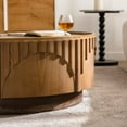 thumbnail image 3 of Modern Round Coffee Table Handcrafted Solid Wood Veneer with Mushroom Shape Fluted Design Sturdy Pedestal Base for Apartment Living Room, 3 of 7