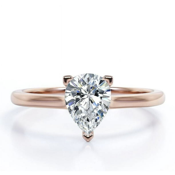 JeenMata Anillo de Compromiso Solitario Clásico de Talla Pera de 2 Quilates Baño de Oro Rosa de 18 K sobre Plata