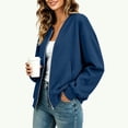 thumbnail image 5 of Chiccall Women's Full Zip Bomber Sweatshirt Jacket Thumb Hole Cuffs Oversized Long Sleeve V Neck Loose Casual Coat with Side Pockets, 5 of 7