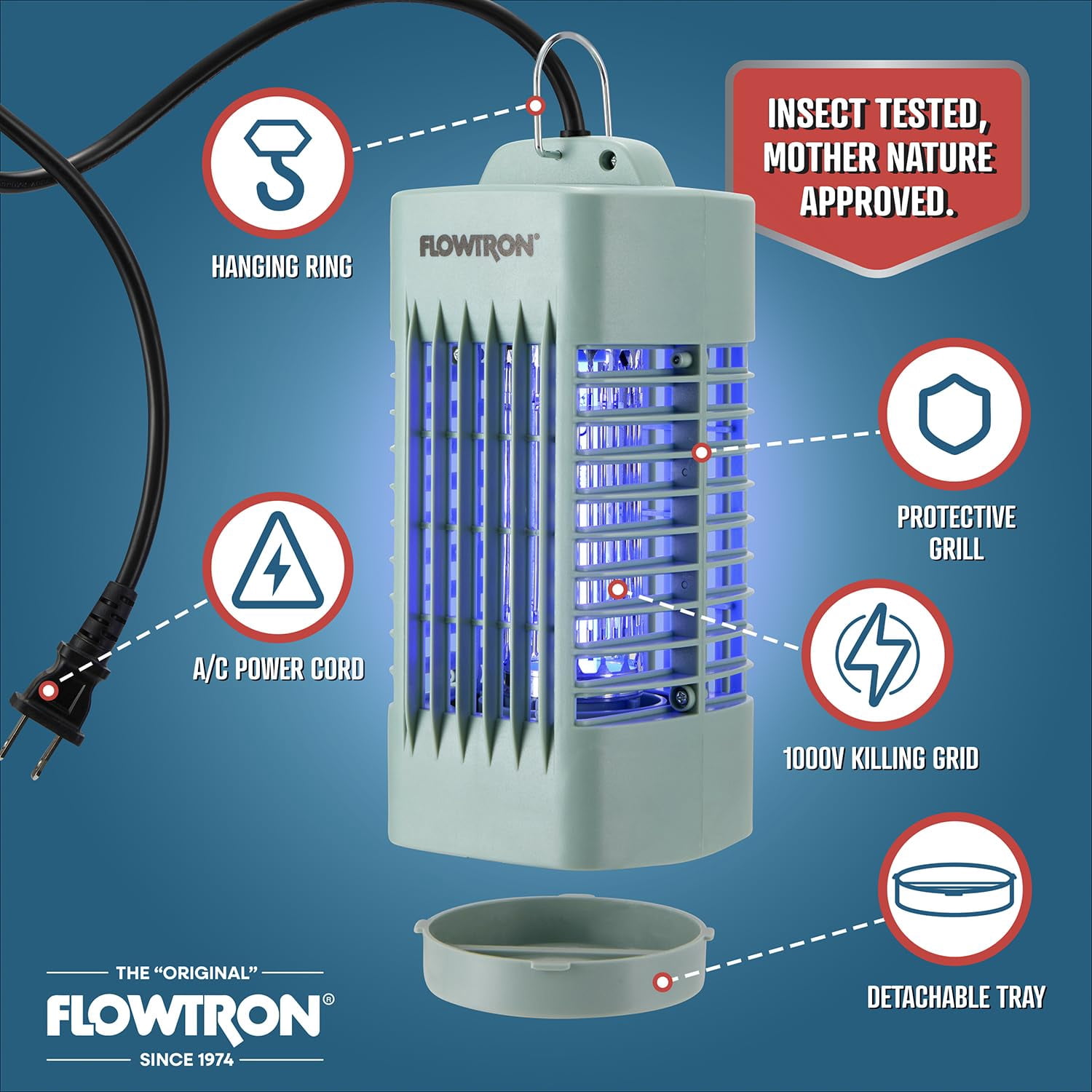 Flowtron Indoor Bug Zapper 1000V UV Light Mosquito & Fly Trap Plug-In for Home 160 Sq Ft