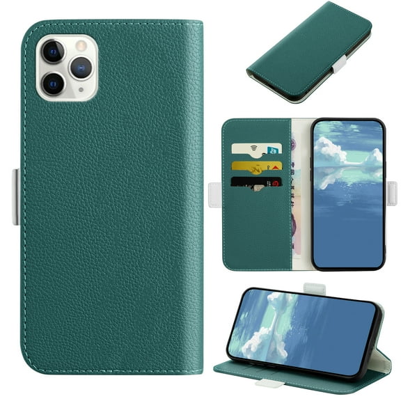 Allytech for iPhone 11 Pro Wallet Case,Candy Color Leather Magnetic Flip Cover with Kickstand Card Slots,Shockproof Phone Case,Green