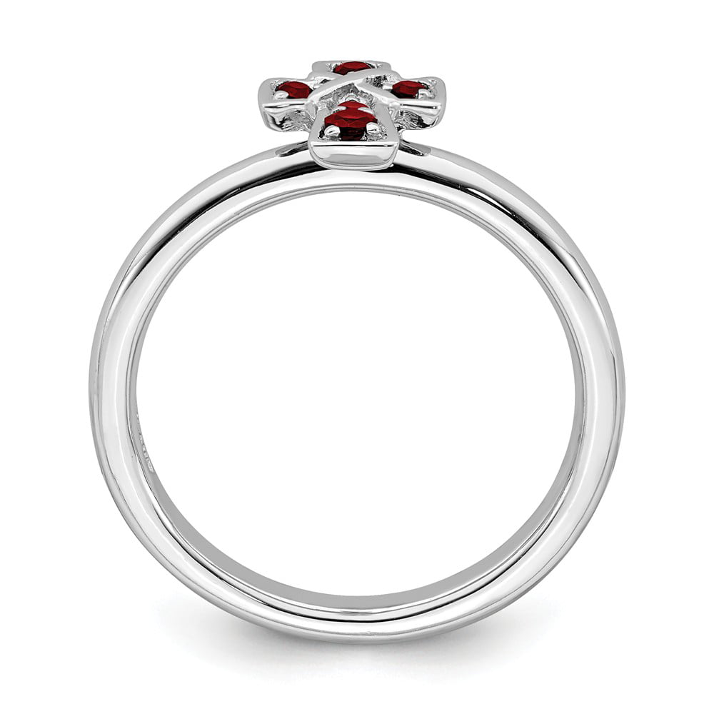 Details about   Sterling Silver Stackable Expressions Rhodiumed Garnet Cross Ring Sizes 5 to 10 