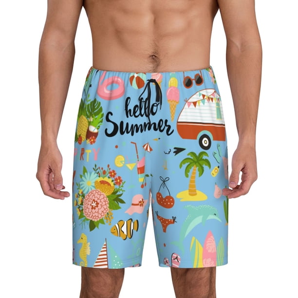 Fotbe Hello Summer Pantalones Cortos de Pijama para Hombre, Ropa de Dormir, Pantalones de Pijama Cortos para Hombre-Large