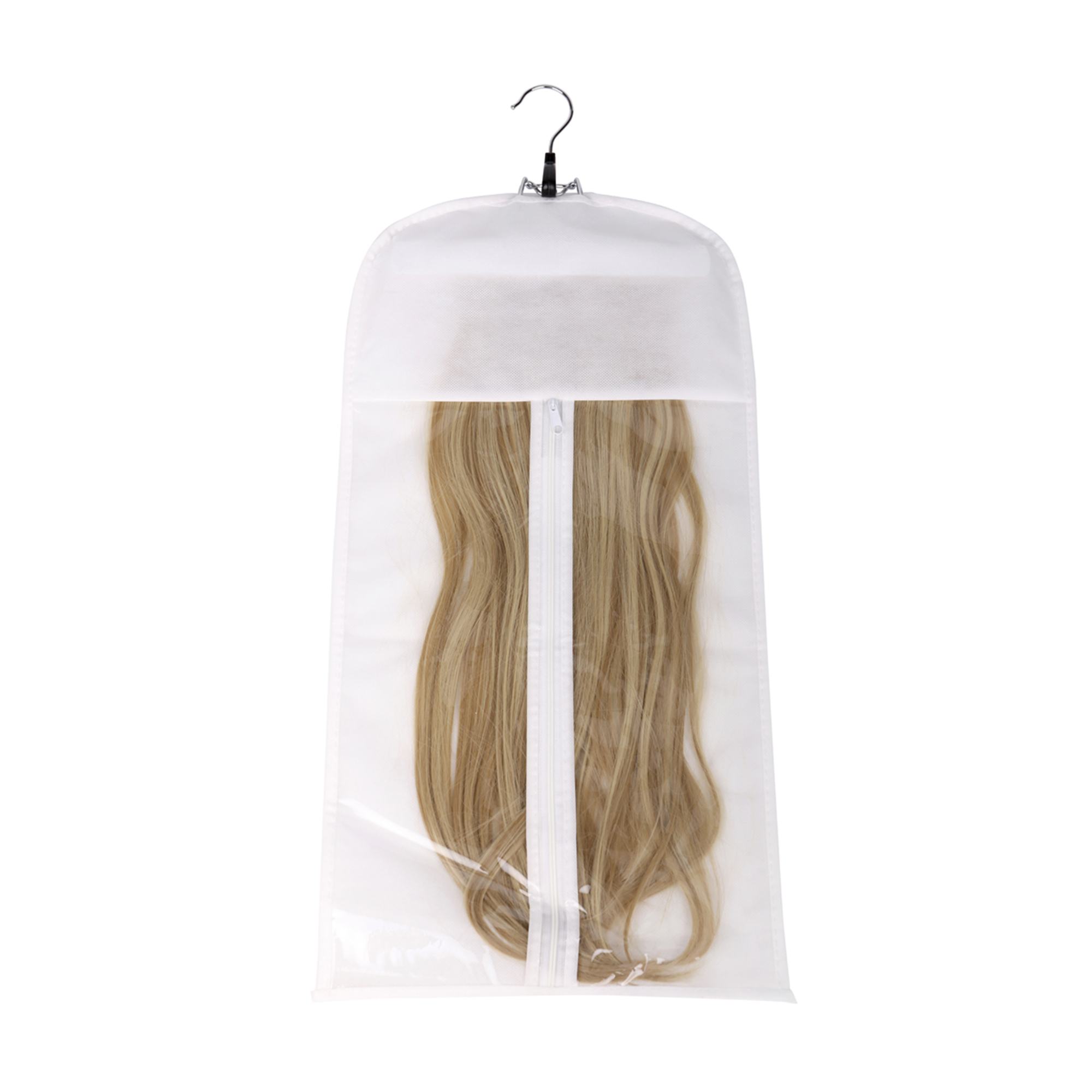 Hair Extensions Storage Bag With Wooden Hanger Holder Dust-Proof Wig Storage Bag Protection Carrier Case with Zipper for Travel and Daily Use - image 1 of 8