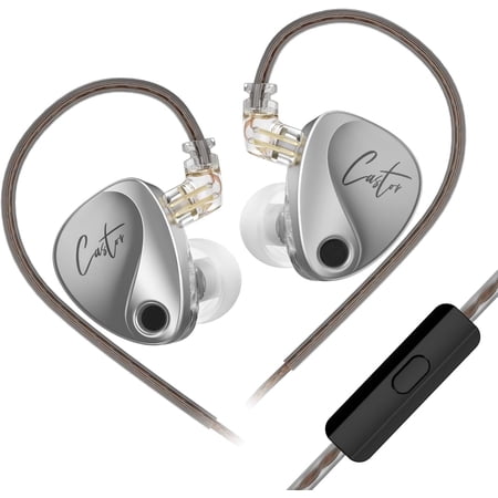 KZ Castor IEM Earphones Wired Earbuds 2DD Tuning Adjustable Dual-Driver Supper Bass Wired Headphones Harman Target Version Monitor Headphones (Silver with Mic)