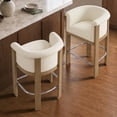 thumbnail image 2 of CHITA Modern Upholstered Bar Stools Set of 2, Counter Height Bar Stools with Curved Barrel Back & Rubberwood Frame, Cream Fabric, 2 of 18