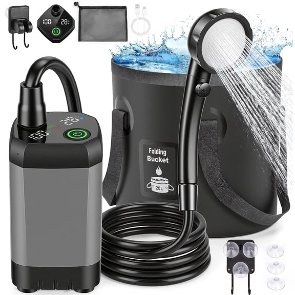 OHHANI Portable Shower for Camping LED Display 6000mAh Large Capacity Foldable Bucket for Hiking, RV, Traveling, Car Washing
