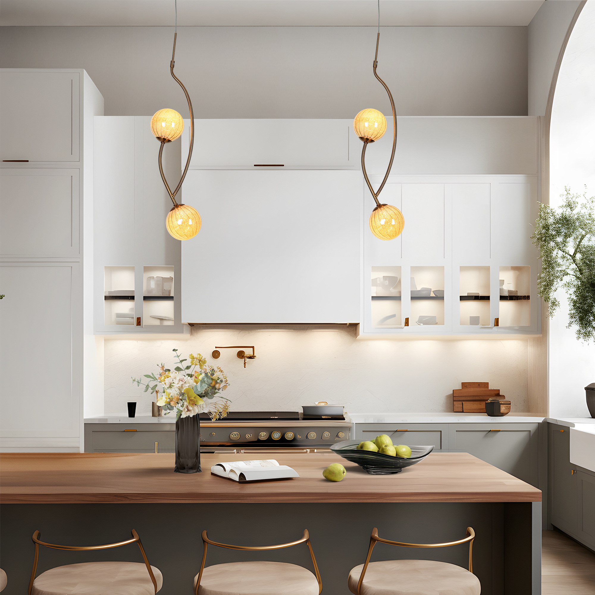 Modern 2-Light LED Island Pendant Lights for Kitchen Island - Gold