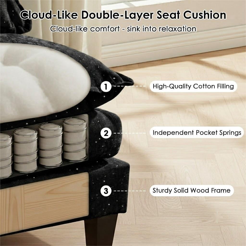 Avobird Cloud Couch Modular Sectional Sofa for Living Room, 113" L Shaped Convertible Couch Chenille Thick Cushion with Ottoman and USB Charging, Dual Cushions, Starry Black