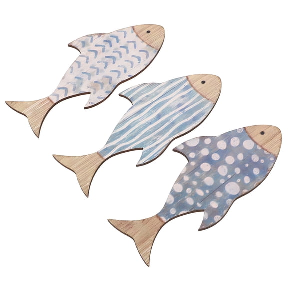 OULII Rustic Wooden Fish Wall Art, Sky-Blue Coastal Decor for Beach and Marine Themes, 3Pcs