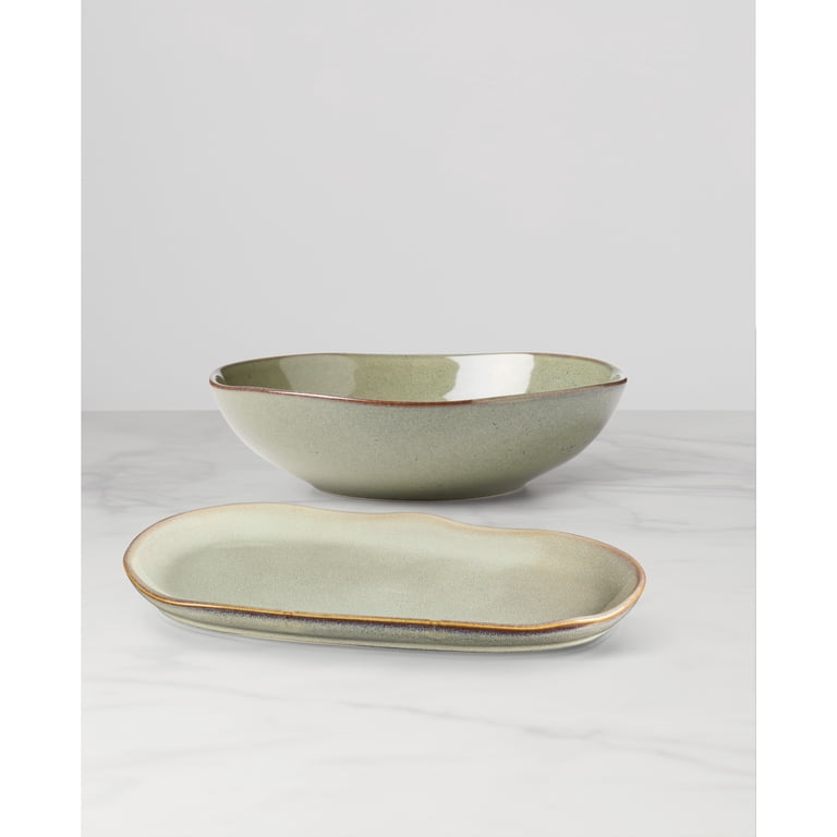 Oneida Organic Shades Green 44 oz Round Green Stoneware Serving