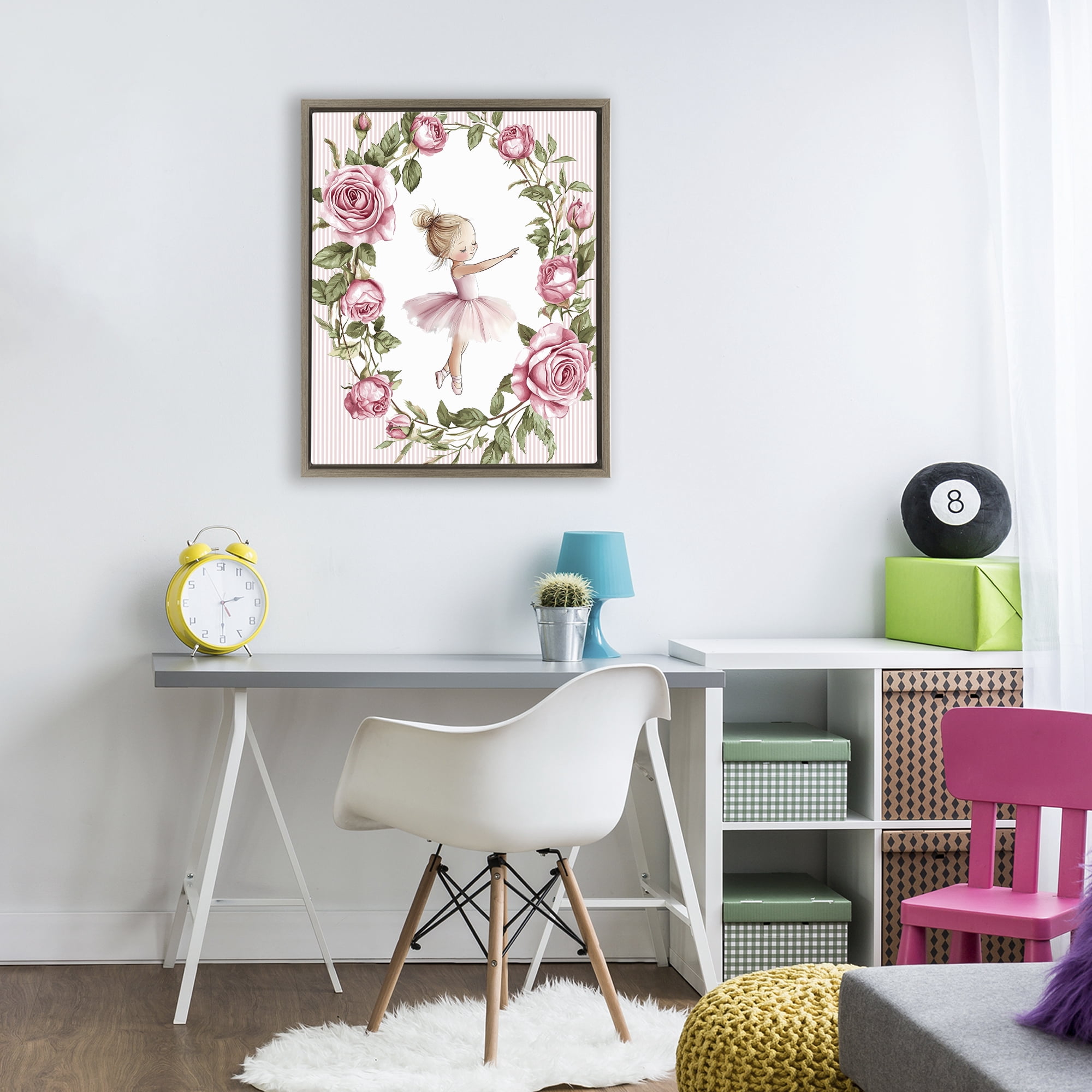 Stupell Industries Little Rose Dance Ballerina Brown Framed Floater Canvas Wall Art, design by Christine Simpson Art