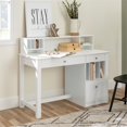 Pemberly Row Modern Solid Wood Deluxe Desk with Hutch in White
