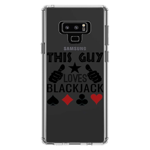DistinctInk Clear Shockproof Hybrid Case for Samsung Galaxy Note 9 - TPU Bumper Acrylic Back Tempered Glass Screen Protector - This Guy Loves Blackjack