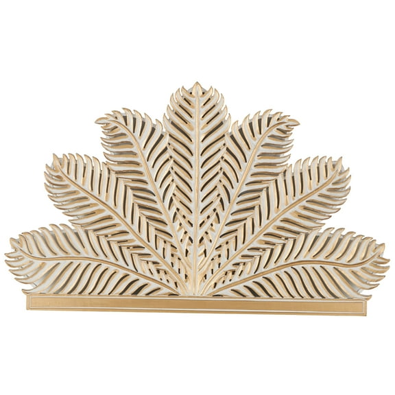 DecMode Gold Wooden Leaf Panel Palm Tree Wall Decor with White Accents