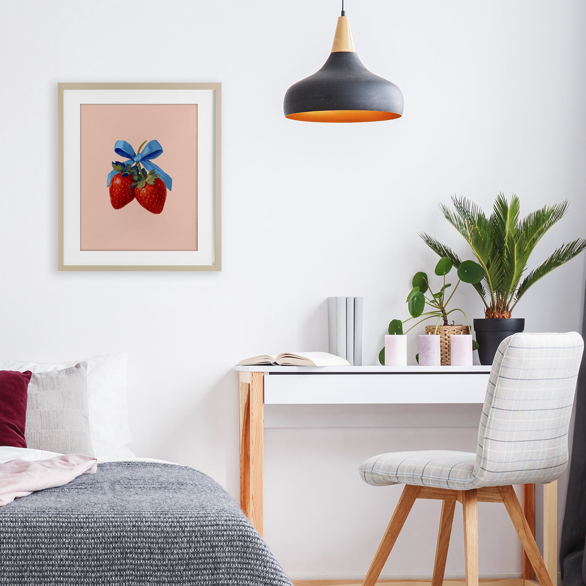 Stupell Industries Strawberry Pair with Blue Bow Birch Framed Print Under Glass, design by Imagine It Images