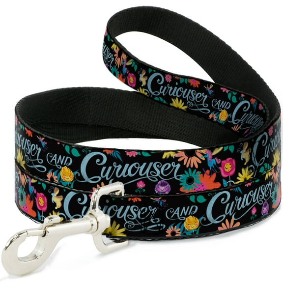 Disney Pet Leash, Dog Leash, Curiouser And Curiouser Flowers of Wonderland Collage, 6 Feet Long 1.0 Inch Wide