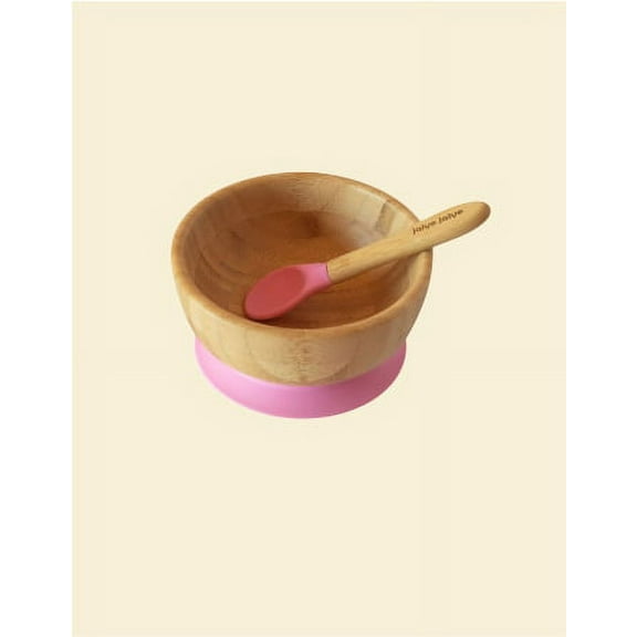 Jaiye - Baby Dishes - Bamboo Baby Bowls & Silicon Spoon for Babies, Kids & Toddler - Baby Food Bowls with Suction - Pink