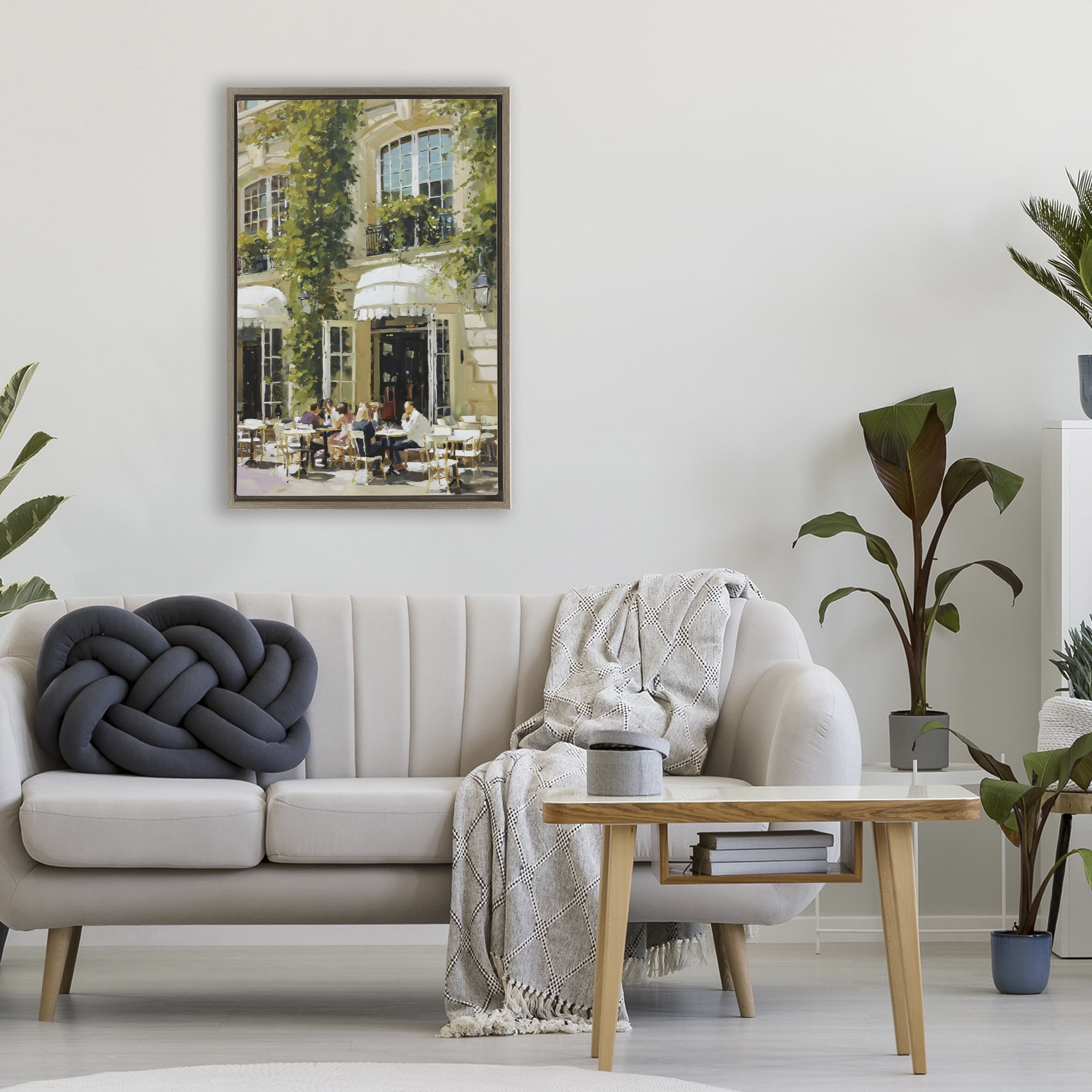 Stupell Industries Cafe Terrace with Ivy Brown Framed Floater Canvas Wall Art, design by Petal Prints Design