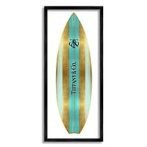 Stupell Industries Turquoise Fashion Glam Striped Designer Surfboard Emblem Framed Wall Art, 10 x 24, Design by Madeline Blake