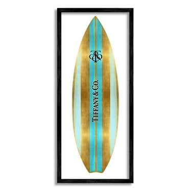 Stupell Industries Turquoise Fashion Glam Striped Designer Surfboard Emblem Framed Wall Art, 10 x 24, Design by Madeline Blake