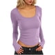thumbnail image 2 of HongQid Long Sleeve Shirts Slim Fit for Women Trendy Casual Square Neck Tops Lightweight Tunic Sweaters, 2 of 7