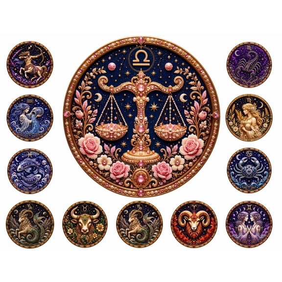 12 Zodiac Signs Pearl Art Kit, Full Accessory Pearl Art Set with Rhinestone Tools, Sparkling Constellation Wall Art for Bedroom Living Room (Libra)