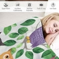 thumbnail image 3 of ONETECH  Owls Throw Blanket, Owl Pattern with Leaves Sleepy Confused Closed Crossed Eyes Funny Humor Comic, Flannel Accent Piece Soft Couch Cover for Adults,Green Pink, 3 of 6