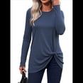 thumbnail image 3 of Blusa Tipo Túnica de Larga para Mujer, Informal, con Cuello Redondo y Parte Superior con Frontal, Ideal para Leggings. Azul XL, 3 of 9