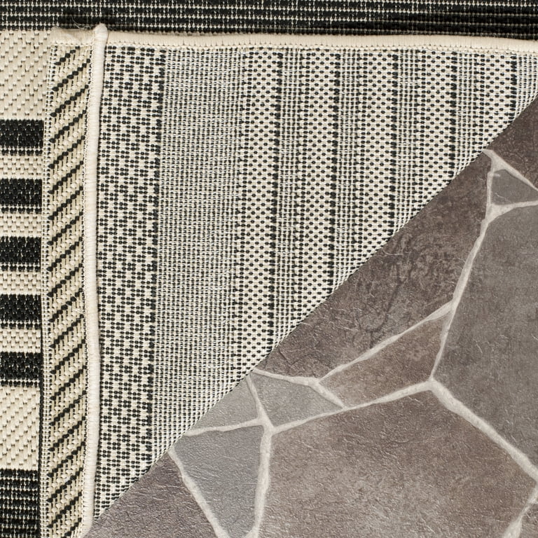 Courtyard Striped Indoor/Outdoor Runner, Black & Bone, 2'3"x8' photo 7