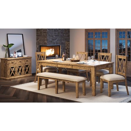 Telluride Rustic Distressed Pine 78" Six-Piece Dining Set with Bench
