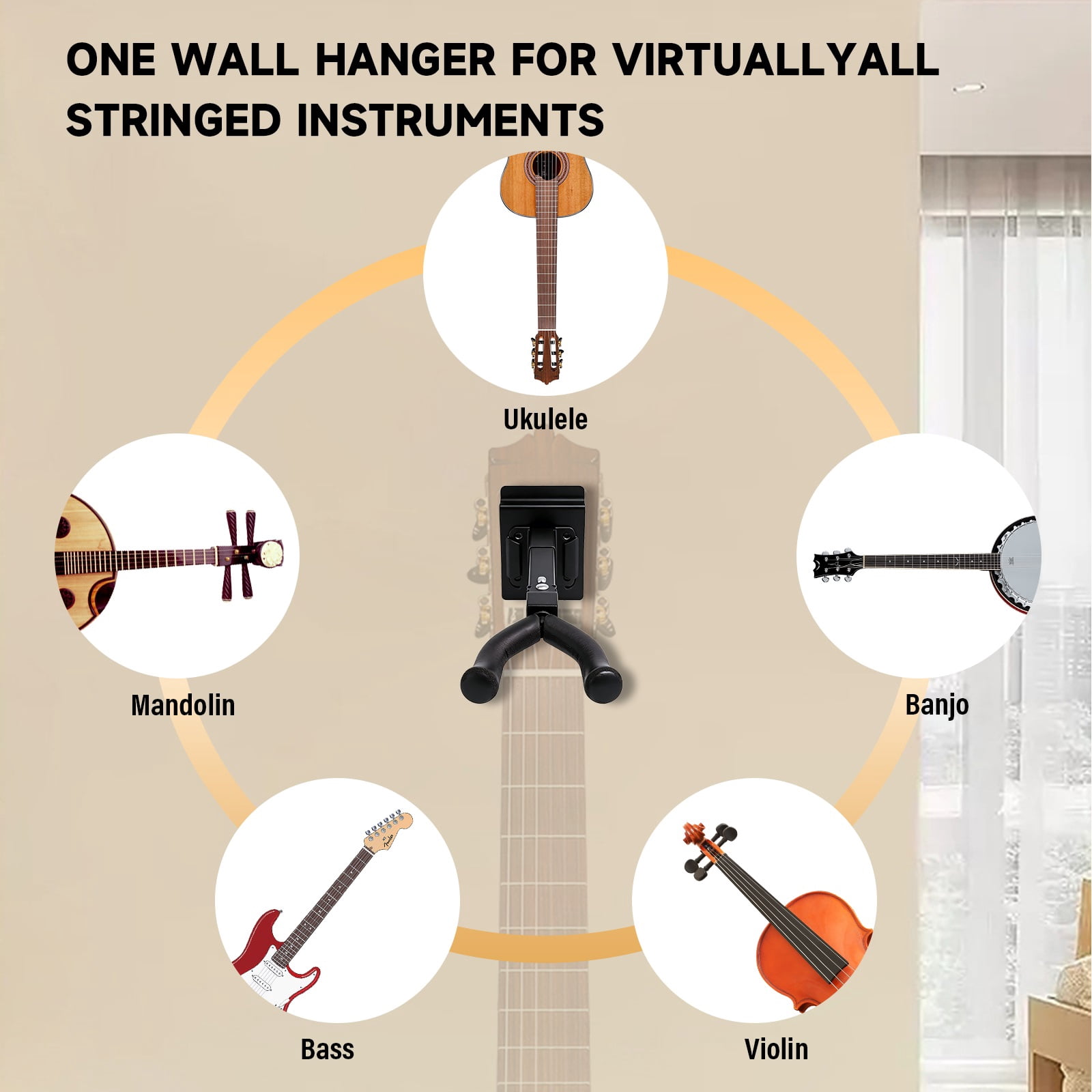 6 Pack Wall Mount Swivel Guitar Hanger Adjustable Instrument Display Rack Stand
