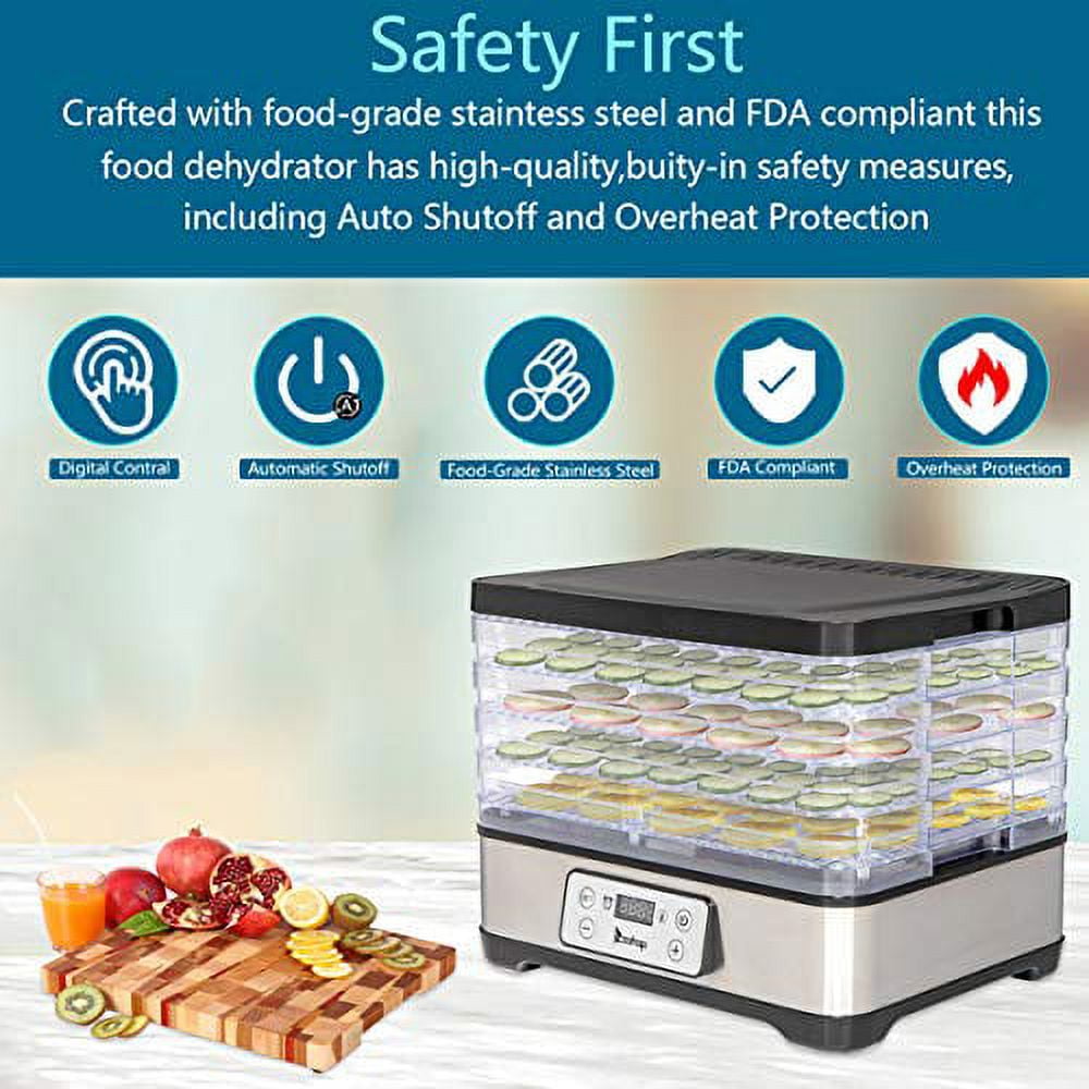 Kepooman Large Food Dehydrator with 5pcs Movable Trays, Temperature Time Adjustable, Height Adjustable, Fruit Dryer Meat Jerky Herbs BPA-Free Kepooman Large Food Dehydrator with 5pcs Movable Trays, Temperature Time Adjustable, Height Adjustable, Fruit Dryer Meat Jerky Herbs BPA-Free